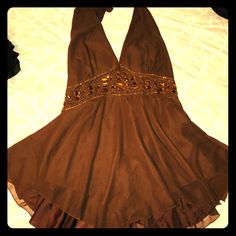 This Dress Details Are Stunning! Measurements In Pics Halter Neck Prom Dress, Thrift Board, Thrift Inspo, Mom Fall, Brown Dresses, Inspired Aesthetic, Party Fits, Y2k Aesthetic Outfits, 2000s Fashion Outfits