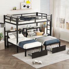 the bunk bed is made up with two sets of mattresses