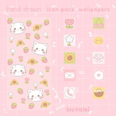 an image of hello kitty wallpapers on a pink background with the words hand drawn