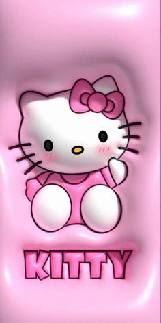 an image of a hello kitty wallpaper with the word kitty in pink and white