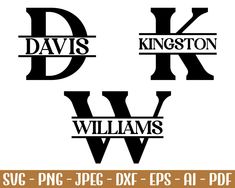 three different font styles with the letters d, k, and w in black on white