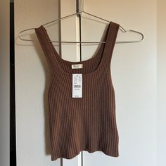 Nwt John Galt Brown Knit Cropped Tank. No Pets Or Smokers In Home Casual Brown Knit Top For Spring, Brown Knit Top For Summer, Ribbed Brown Tops For Spring, Brown Ribbed Top For Spring, Ribbed Brown Top For Spring, Brown Summer Crew Neck Knit Top, Casual Knitted Neutral Top, Casual Knitted Tops In Neutral Color, Casual Neutral Knitted Tops