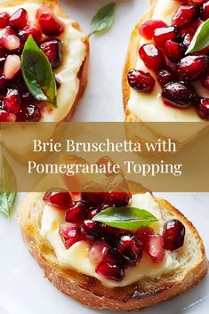 Creamy Brie and tart pomegranate seeds elevate this bruschetta, perfect for fancy holiday gatherings. Bruschetta Ideas, Brie Bruschetta, Italian Bruschetta, Italian Appetizer