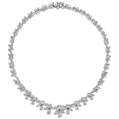 An elegant and well-crafted diamond necklace, showcasing a cluster of mixed-cut diamonds, arranged in an intricate and creative design. Finely made with 18K white gold.  119 marquise cut diamonds weigh 18.52 carats total. 65 round brilliant cut diamonds weigh 8.13 carats total. 9 pear shape diamonds weigh 3.91 carats total. Roman Malakov is a custom house, specializing in creating anything you can imagine. If you would like to receive a special quote on a custom piece, please message or call us. Expensive Necklaces, Diamond Collar, White Diamond Necklace, The Bling Ring, Gold For Sale, Fancy Necklace, Expensive Jewelry, Pear Shaped Diamond, Lovely Jewellery