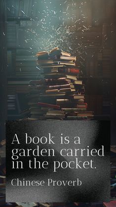 a book is a garden carried in the pocket by chinese proven on black background