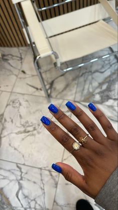 Shorties Nails Plain, Natural Fingernails Polish, Short Sapphire Blue Nails, Cobalt Blue Pedicure, Shirt Blue Nails, Step Show Outfit Hbcu Greek, Blue Short Acrylics, Summer Nails 2023 Black Women, Painting Natural Nails