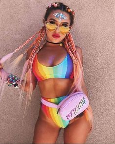 Edm Festival Looks, Edm Makeup, Burning Man Hair, Tomorrowland Outfit, Rave Braids, Music Festival Hair, Festival Braids, Rave Looks, Rave Girls