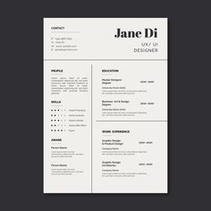 a clean and modern resume template with no work experience on the front page, but it is