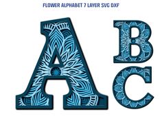 the letter a is made up of blue flowers and leaves on it's sides