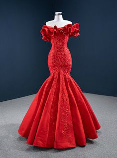 Off The Shoulder Evening Dress, Red Mermaid Prom Dress, Red Ball Gowns, Backless Homecoming Dresses, Ruffle Prom Dress, Red Mermaid, Mermaid Prom Dresses Lace, Blue Ball Gowns, Lace Gown Styles