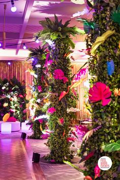 a room filled with lots of different types of plants and flowers on the wall next to each other