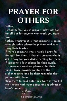 a poem written in black and white with the words prayer for others