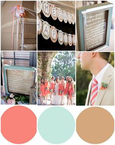 a collage of photos with different colors and names on them, including the bride and groom's name