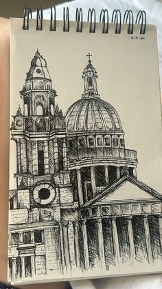 a drawing of a building with a dome on top