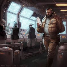 some sci - fi characters are standing in a space station