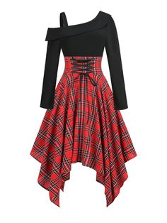 Embrace patchwork elegance with Retro Stage's 1950s Long Sleeve Patchwork Swing Dress. Elevate your style with this unique and timeless vintage piece. I Have No Money, Elegant Christmas Party, Princess Ballerina, Designs Clothes, Clothing Aesthetics, Red Black Dress, Asymmetrical Hem Dress, Cold Shoulder Long Sleeve, Vestidos Vintage