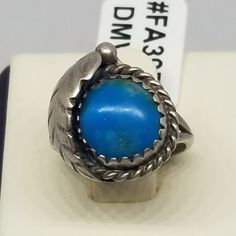 Vintage Sterling with Turquoise Ring, Size 4. Not marked but tested positive as Sterling. Stone is 8mm. Ring is 16mm wide. Weighs 0.09 ozt. We do not check prongs for wear or stones for looseness.  All items are sold as is-noting that we are a resale shop  so everything here had a previous owner! We will include flaws in the description when noted. This is one of the reasons our items are more affordable than new at a jewelry store. Are these stones real or fake? Aside from diamonds, we do not know if any gemstones are natural or synthetic. We will state on certain gemstones, that we know 100%, if they are created or fake due to their lack of inclusions. For this reason, we do not sell any diamonds without inclusions, and the larger diamonds (half ct+) are soft graded. In recent years, syn Southwestern Style Blue Round Ring, Collectible Round Turquoise Ring, Collectible Stamped 925 Turquoise Ring, European Jewelry, Vintage Fine Jewelry, Midi Rings, Pure Gold, Selling Jewelry, Jewelry Store