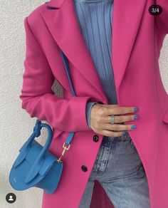 Chique Outfit, Color Outfits, Outfits Stylish, Color Combos Outfit, Color Blocking Outfits, Fall Inspiration, Pink Coat, Pink Blazer, 가을 패션