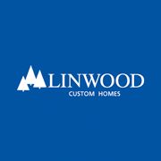 the logo for linwood custom homes, which is located in front of a blue background