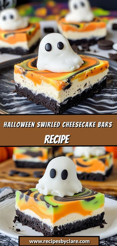 halloween swirled cheesecake bars recipe on a plate