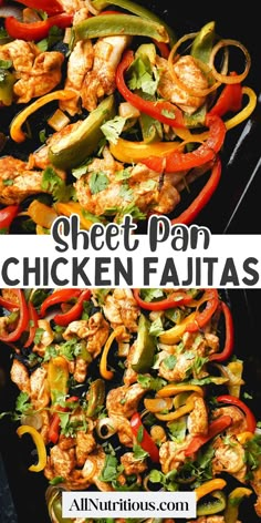 sheet pan chicken fajitas with bell peppers and cilantro on the side