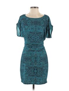 Ann Taylor Cocktail Dress Size: X-Small Teal Dresses - used. 95% POLYESTER, 5% SPANDEX, Sheath, Cold Shoulder, Paisley, Short, Short Sleeve | Ann Taylor Cocktail Dress - Sheath: Teal Paisley Dresses - Used - Size X-Small Petite Elegant Printed Sheath Dress, Elegant Sheath Printed Dresses, Fitted Short Sleeve Paisley Print Dress, Casual Patterned Fitted Dress, Casual Fitted Patterned Dress, Casual Fitted Midi Dress With Paisley Print, Short Sleeve Paisley Print Patterned Dress, Short Sleeve Patterned Dress With Paisley Print, Elegant Knee-length Paisley Midi Dress