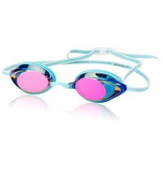 a pair of swimming goggles with pink mirrored lenses