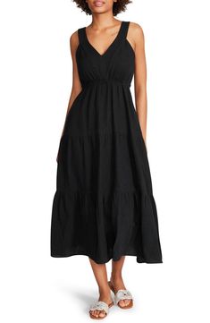 Steve Madden Amira Tiered Cotton Midi Dress | Nordstrom Pretty Midi Dresses, Mesh Cocktail Dress, Designer Midi Dresses, Blue Summer Dresses, Dress The Population, Summer Dress Outfits, Cotton Midi Dress, Nordstrom Dresses, Cotton Dresses