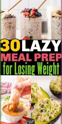 the cover of 30 lazy meal prep for losing weight, with pictures of food in jars