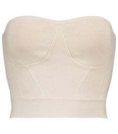 This pale beige Nour bustier from RtA is made from the label's signature RTA SKIN stretch-cotton knit to provide a streamlined silhouette. A versatile wardrobe staple, it has molded cups and features the label logo at the back. For a top-to-toe tonal look, wear yours with the matching Sibille leggings. Fitted Bandeau Elastane Crop Top, Fitted Cream Top With Boned Bodice, Seamless Bandeau Crop Top In Elastane, Fitted Bra-friendly Bandeau Top, Beige Sleeveless Top With Boned Bodice, Fitted Beige Tops With Built-in Bra, Elegant Fitted Ribbed Crop Top, Fitted Beige Top With Boned Bodice, Solid Fitted Cropped Tube Top