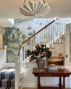 the stairs in this house are decorated with wallpaper