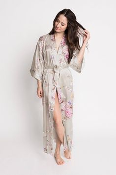 Spring Relaxation Robe With Tie Waist, Spring Lounging Robe With Tie Waist, Long Robe With Tie Waist For Loungewear, Long Loungewear Robe With Tie Waist, Wrap Robe With Tie Waist For Sleep, Wrap Sleep Robe With Tie Waist, Spring Daywear Robe With Tie Waist, Spring Wrap Sleepwear With Tie Waist, Long Floral Print Robe For Loungewear