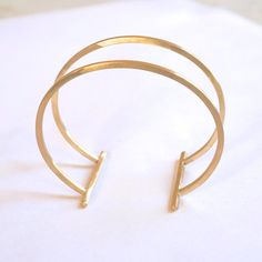 Double T Square Cuff Bracelet Gold Colored Brass by VirginiaWynne Minimalist Adjustable Open Band Bracelets, Minimalist Adjustable Open Band Bracelet, Minimalist Cuff Bracelet Bangle, Minimalist Bangle Cuff Bracelet, Dainty Stackable Cuff Bangle Bracelet, Minimalist Handmade Cuff Bangle Bracelet, Handmade Minimalist Cuff Bangle Bracelet, Adjustable Minimalist Cuff Bracelet, Minimalist Metal Cuff Bracelets