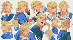 some very cute anime characters with blonde hair and blue clothes, one has his mouth open