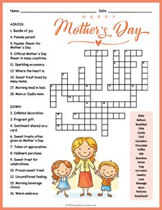 a crossword puzzle for mother's day