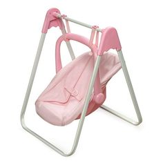 a pink baby swing that is attached to a white frame