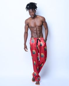 Lion Head (Isi Agu) Sleep Pant Royal Red - Nkeoma Isi Agu, Dark Skin Men, Lounge Looks, Black Men Fashion Swag, Lion Pride, Body Reference Poses, Black Art Pictures, Sleep Pants, Royal Red