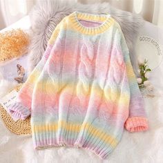 Subtle Rainbow Sweater, Cardigan Rosa, Pull Rose, Tie Dye Sweater, Rainbow Sweater, Loose Knit Sweaters, Rainbow Tie, Loose Pullover, Oversized Knitted Sweaters