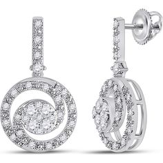 GND 14K White Gold Dangle Earrings with Prong-Set Round Diamonds in Double Halo Design - 0.50 Carat Total Diamond Weight Halo Setting, Double Halo, Custom Jewelry Design, Gold Earrings Dangle, Diamond Fashion, Screw Back Earrings, Delicate Necklace, 2 Carat, Round Earrings