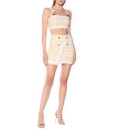 Exclusive to Mytheresa – Houndstooth jacquard bodycon miniskirt in yellow and white Summer Fitted Mini Skort, Summer Mini Skort Fitted, Fitted Mini Skort For Summer, Chic Fitted Mini Skirt For Summer, Summer Bodycon Bottoms, Fitted Mini Bottoms For Day Out, Fitted Denim Mini Skirt For Summer, Chic Mini Skort For Summer, Trendy Fitted Mini Shorts