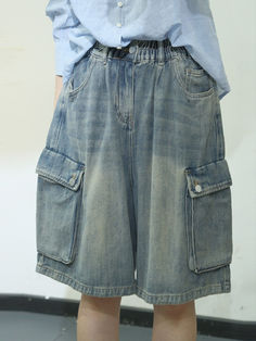 Style:	Street Material:	Denim Pattern:	Solid Color Length:	Half length Closure Type:	Button Silhouette:	Wide Leg Gender:	Female Season:	Summer  #shorts #jorts #wideleg #denim Wide Leg Jean Shorts, Summer Teacher Outfits, Hawaii Dress, Denim Pattern, Chic Gowns, Tank Top Outfits, Corduroy Shorts, Denim Patterns, Modest Wear