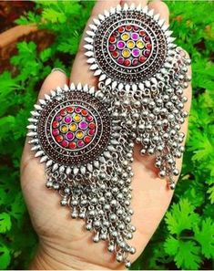 Afghani jewellery,stone studded earrings, Afghani earrings, German silver Studded Earrings, Oxidised Silver Jewelry, Oxidized Silver Earrings, Silver Jewelry Accessories, Indian Jewelry Earrings, Antique Silver Jewelry, Fancy Jewellery Designs, Silver Jewellery Indian, Indian Jewellery Design Earrings