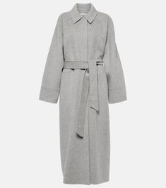 Yoonmi wool coat in grey - Tove | Mytheresa Spring Bags, Leather Ballet Flats, Yoga Wear, Hat Shop, Coat Fashion, Long Coat, Wool Coat, Wide Leg Jeans, Designing Women