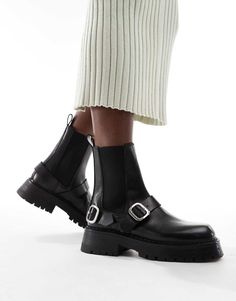 Shoes by ASOS DESIGN Your new fave pair Pull tab for easy entry Elasticated inserts Buckle details Square toe Chunky sole Lugged tread