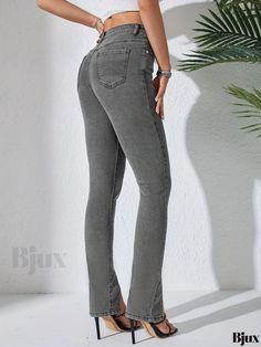 Bjux - Gray High Rise Front Split Denim Skinny Pants - Premium Quality Womens Jeans with Elegant and Sleek Design Womens Jeans, Denim Details, Style Elegant, Sleek Design, Premium Quality, Split, High Rise, Women Jeans, Sleek