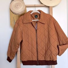 Wild Fable Women’s Fall Bomber Jacket Quilted Stitch Desert Orange With Brown Cuffs, Zip Up Front, New With Tags, Size Medium, Front Collar, Ribbed Sleeves Wrist And Hem, Two Front Pockets, Soft Lining Brown Quilted Jacket For Fall Workwear, Brown Long Sleeve Quilted Jacket For Fall, Brown Quilted Cotton Outerwear, Brown Casual Quilted Jacket For Fall, Orange Patchwork Outerwear For Spring, Casual Brown Quilted Jacket For Fall, Vintage Cotton Quilted Jacket For Fall, Winter Orange Patchwork Outerwear, Brown Quilted Long Sleeve Jacket For Spring