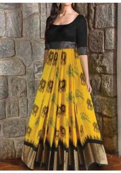 Kurti Anarkali, Silk Kurtis, Kurtis Designs, Kalamkari Dresses, Ikkat Dresses