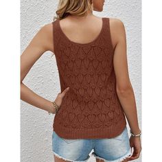 Elevate your wardrobe with our Women's Sweater Tank Tops, a stylish blend of comfort and sophistication. Crafted from a cozy fabric mix of 60% acrylic and 40% nylon, this pointelle knit pullover sweater vest is designed to keep you warm while offering a chic look. The deep U-neck adds a flattering touch, making it perfect for layering or wearing on its own. The ribbed cuffs provide a snug fit, enhancing the overall silhouette and ensuring that this tank top flatters your figure. Whether you're d Stretch Pointelle Knit Sweater Vest, Brown Open Knit Top, Winter Pointelle Knit Stretch Crochet Top, Non-stretch Knitted Solid Color Tops, Non-stretch Knitted Tops, Knitted Non-stretch Tops, Non-stretch Solid Knitted Tops, Brown Open Knit Tops For Layering, Brown Open Knit Tops For Winter