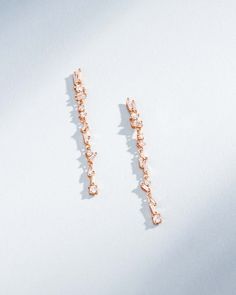 Suzanne Kalan Classic Diamond Sparkler Drop Earrings in 18k rose gold Rose Gold Baguette Diamond Earrings For Anniversary, Rose Gold Baguette Diamond Anniversary Earrings, Elegant Rose Gold Diamond Earrings With Sparkling Stones, Luxury Rose Gold Baguette Cut Earrings, Rose Gold Baguette Cut Diamond Earrings, Rose Gold Baguette Cut Earrings For Anniversary, Elegant Bridal Earrings With Baguette Diamonds, Fine Jewelry Rose Gold Baguette Diamond Earrings, Rose Gold Diamond Earrings With Baguette Diamonds