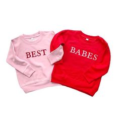 Meet our minimalist approach to last year�s smash hit, best & babes. Swipe to meet best & buds. Yay! Our Valentine�s Day collection drop Jan.10th - don�t miss out! Mini Outfit, How To Have Twins, Love Days, Valentines Outfits, School Looks, Cozy Pullover, Valentines Day Party, Pink And Red, Shades Of Red